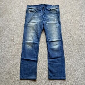 Diesel Safado Jeans Mens Measure 35x29 Blue Reg Slim Straight Distressed Denim